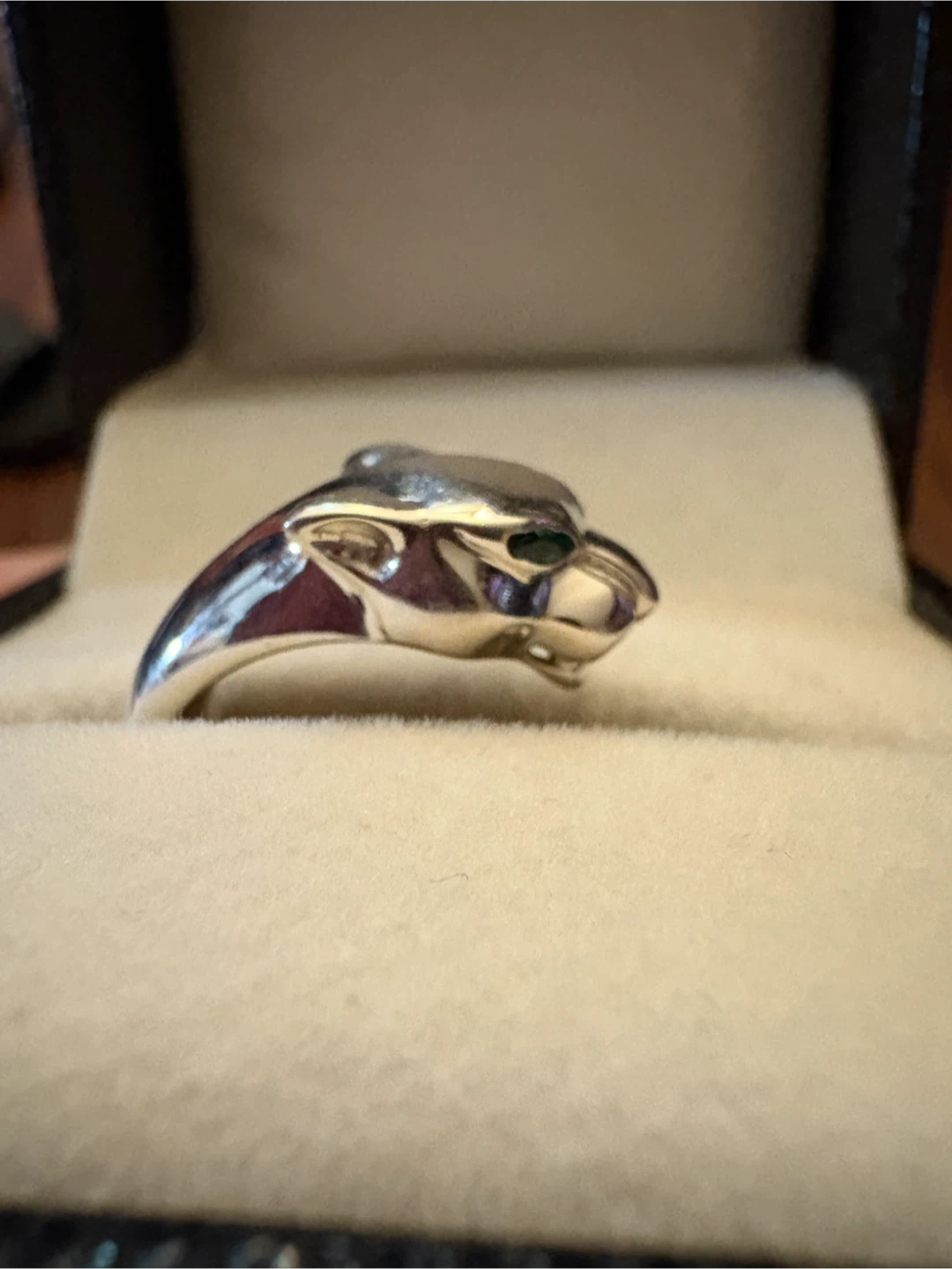 925 Sterling Silver Panther Ring with Green Emerald  Eyes - photo 2