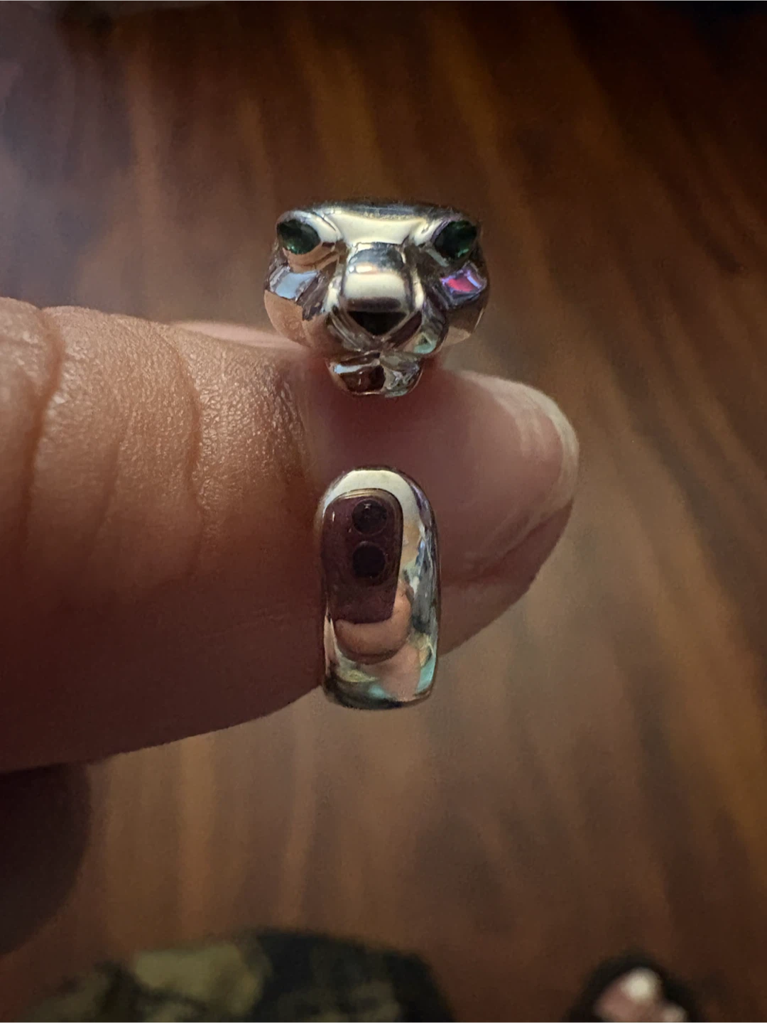 925 Sterling Silver Panther Ring with Green Emerald  Eyes - photo 3