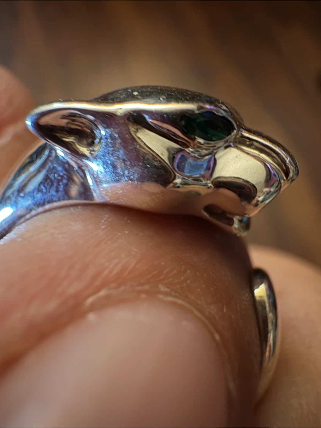 925 Sterling Silver Panther Ring with Green Emerald  Eyes - photo 4