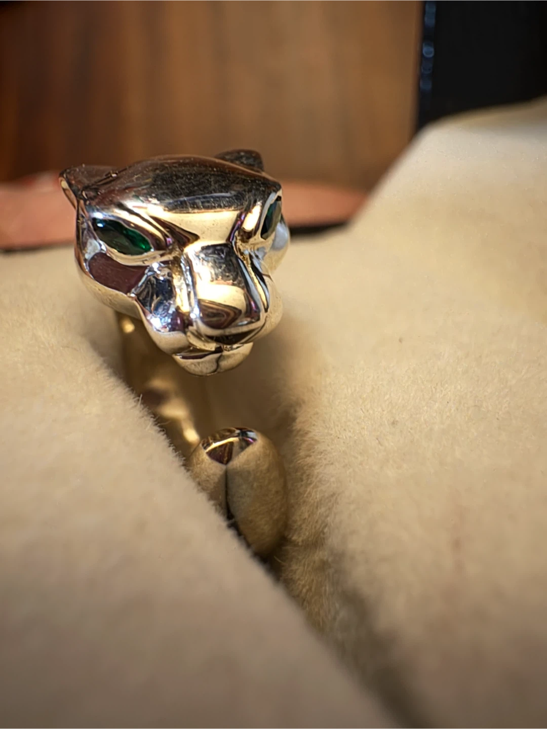 925 Sterling Silver Panther Ring with Green Emerald  Eyes - photo 5