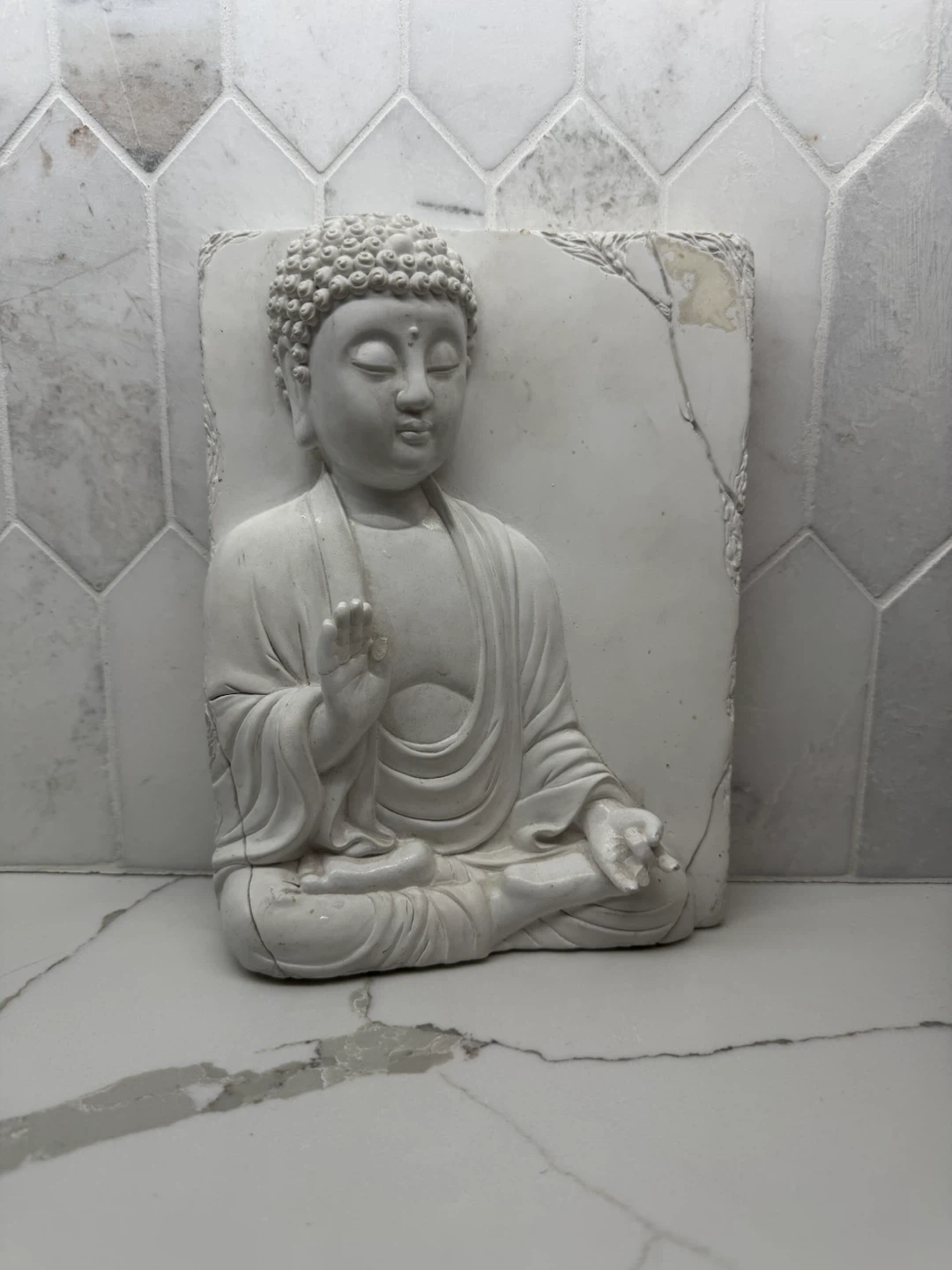 White Buddha Wall Decor Plaque