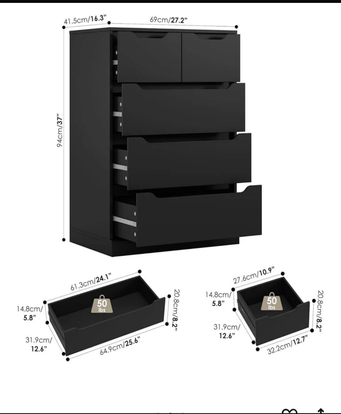 Black 5-Drawer Chest Dresser