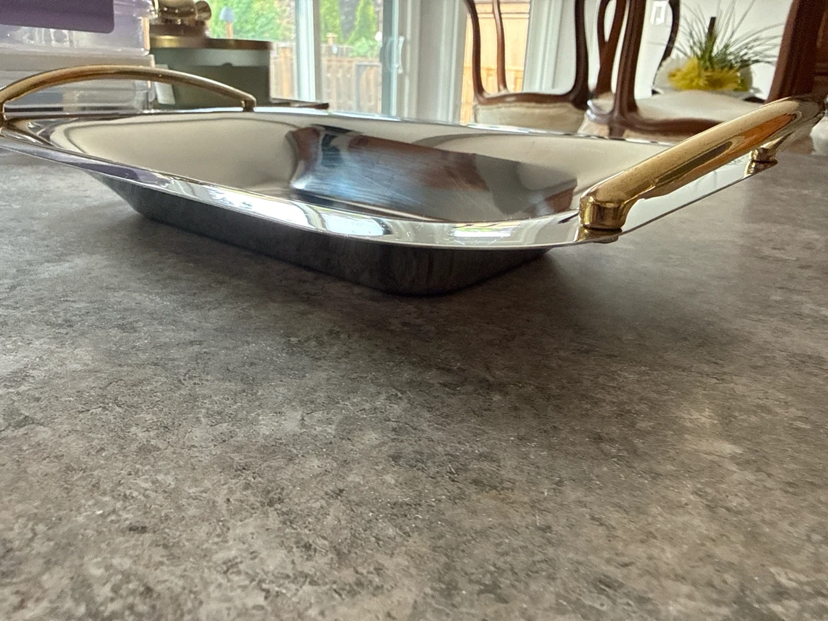Stainless Steel Serving Tray with Gold Handles - photo 3