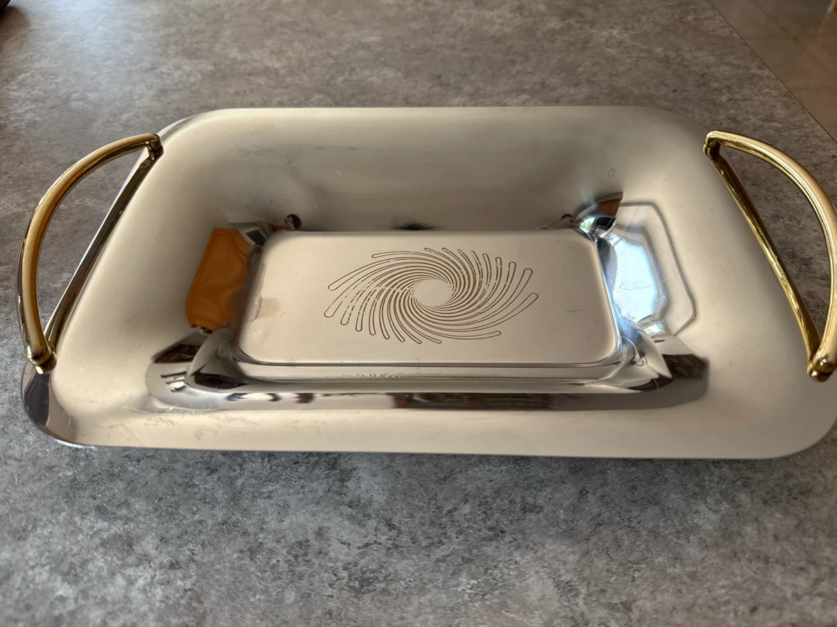 Stainless Steel Serving Tray with Gold Handles - photo 4