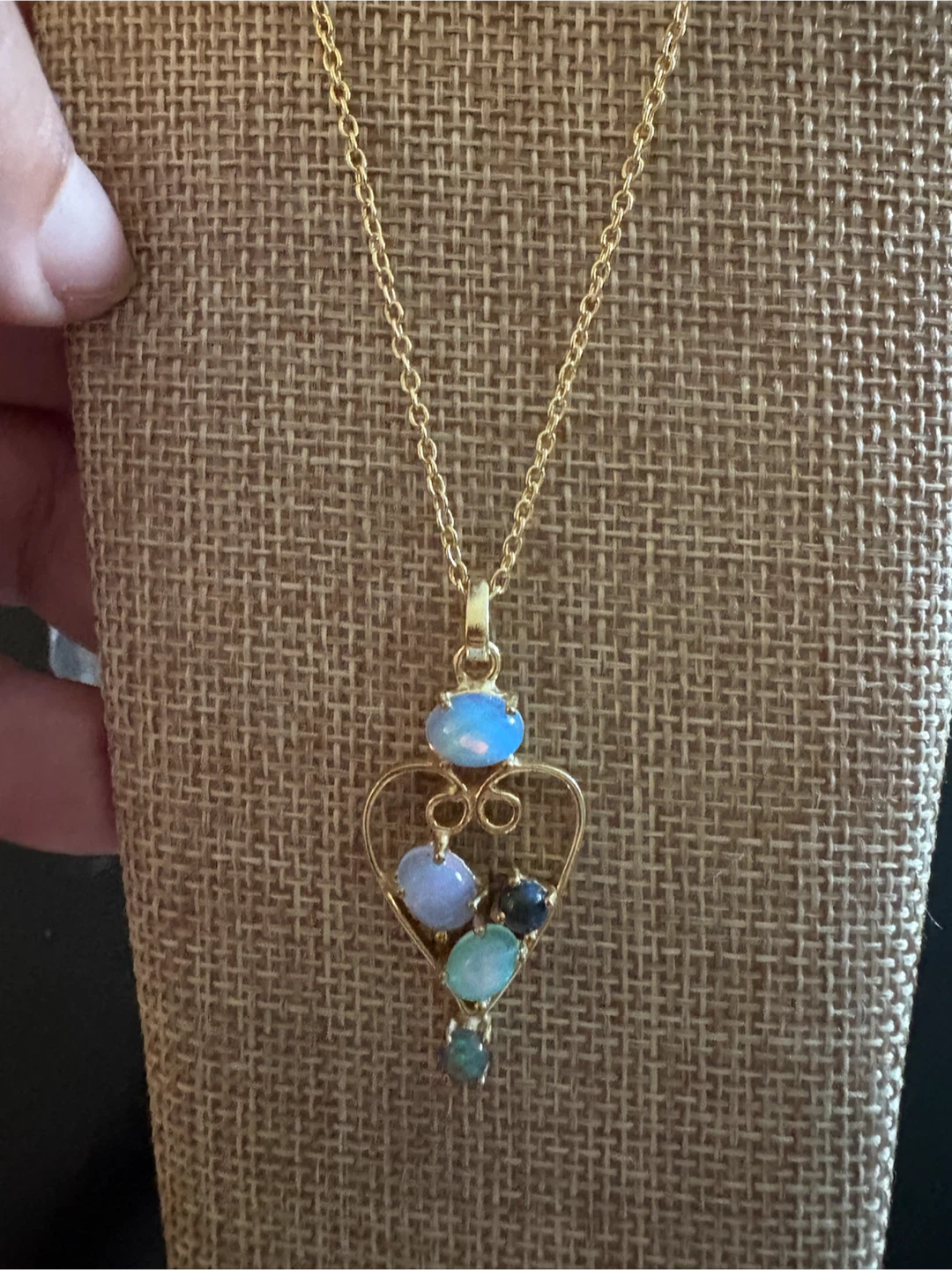 14K 925 Heart Pendant Necklace with genuine  Opalite Stones