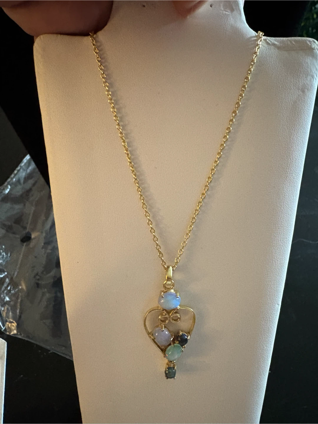 14K 925 Heart Pendant Necklace with genuine  Opalite Stones - photo 3