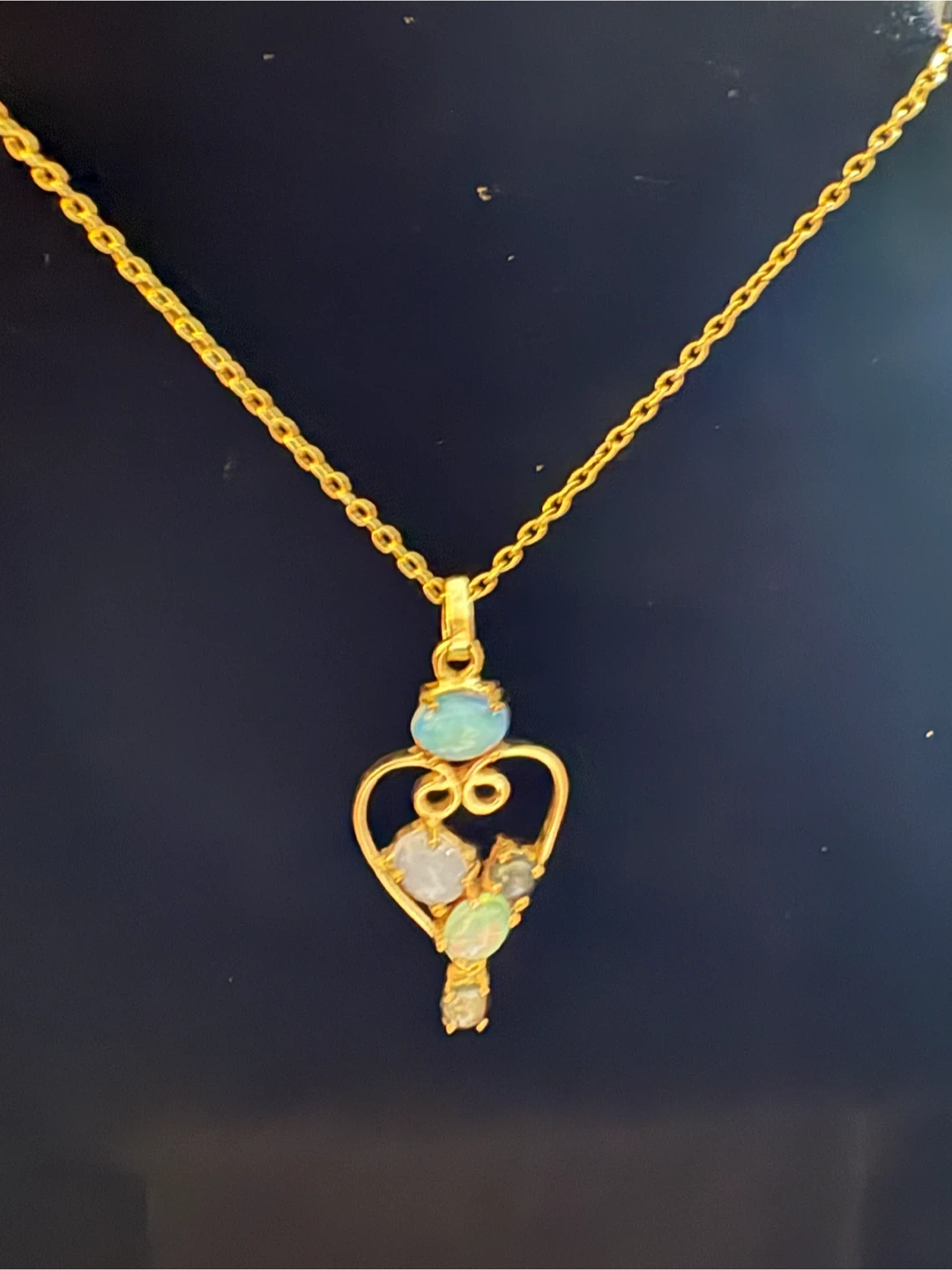 14K 925 Heart Pendant Necklace with genuine  Opalite Stones - photo 4
