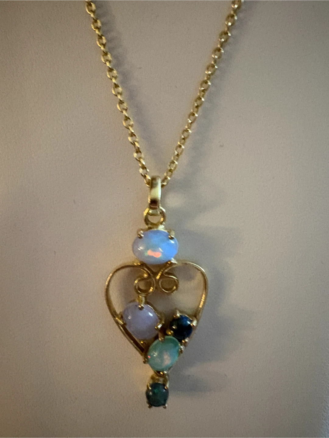 14K 925 Heart Pendant Necklace with genuine  Opalite Stones - photo 5