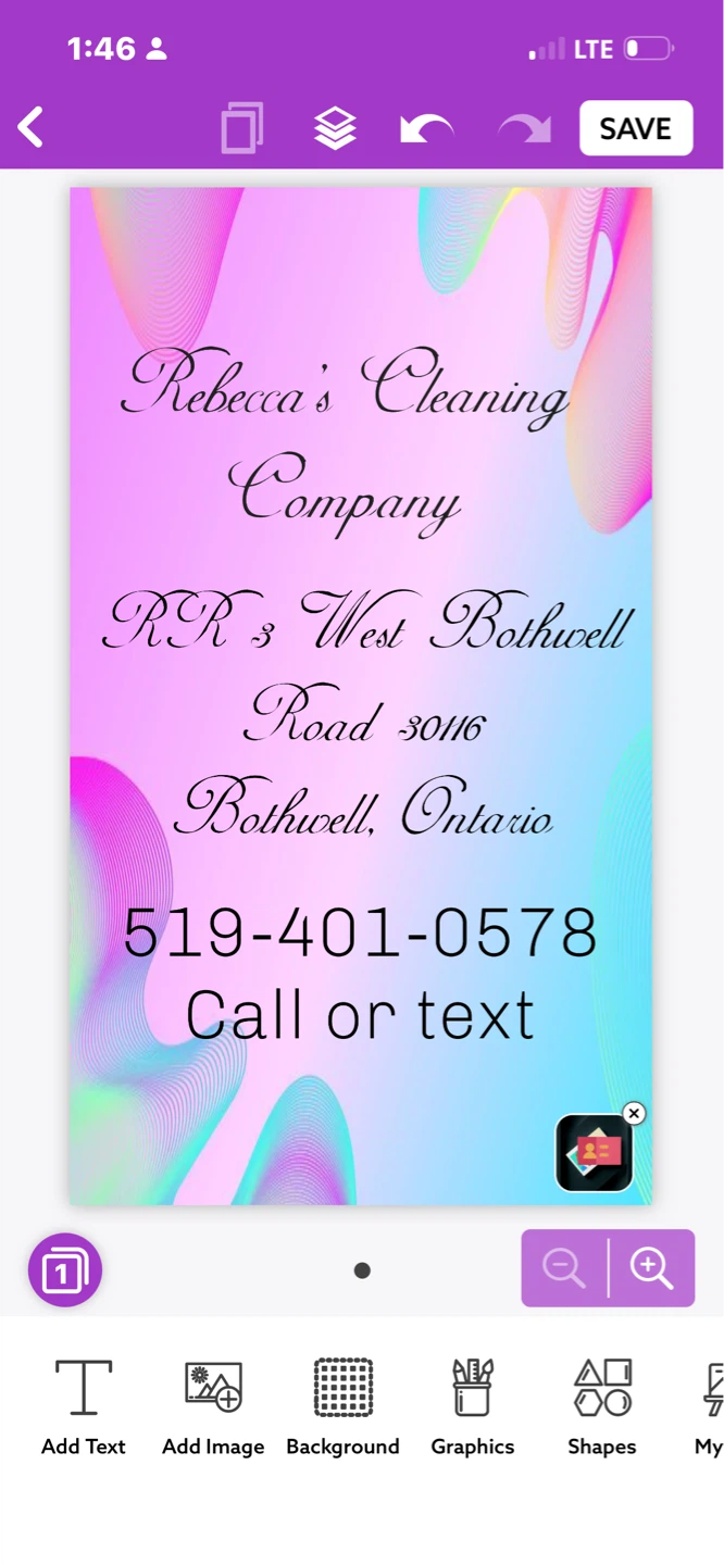 Rebecca's Cleaning Company Business Card