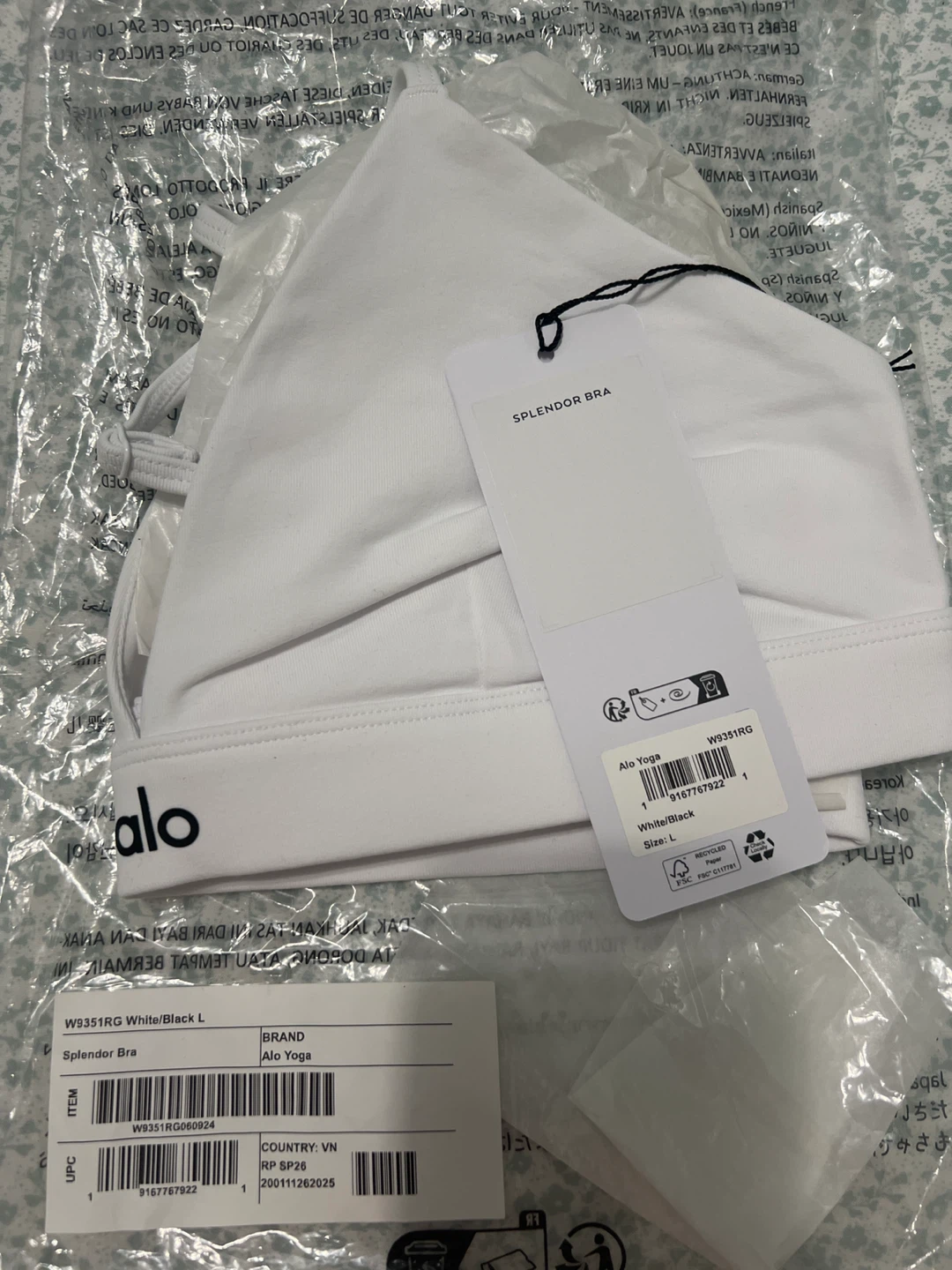 Alo Yoga Splendor Bra White Women's Size L - photo 5