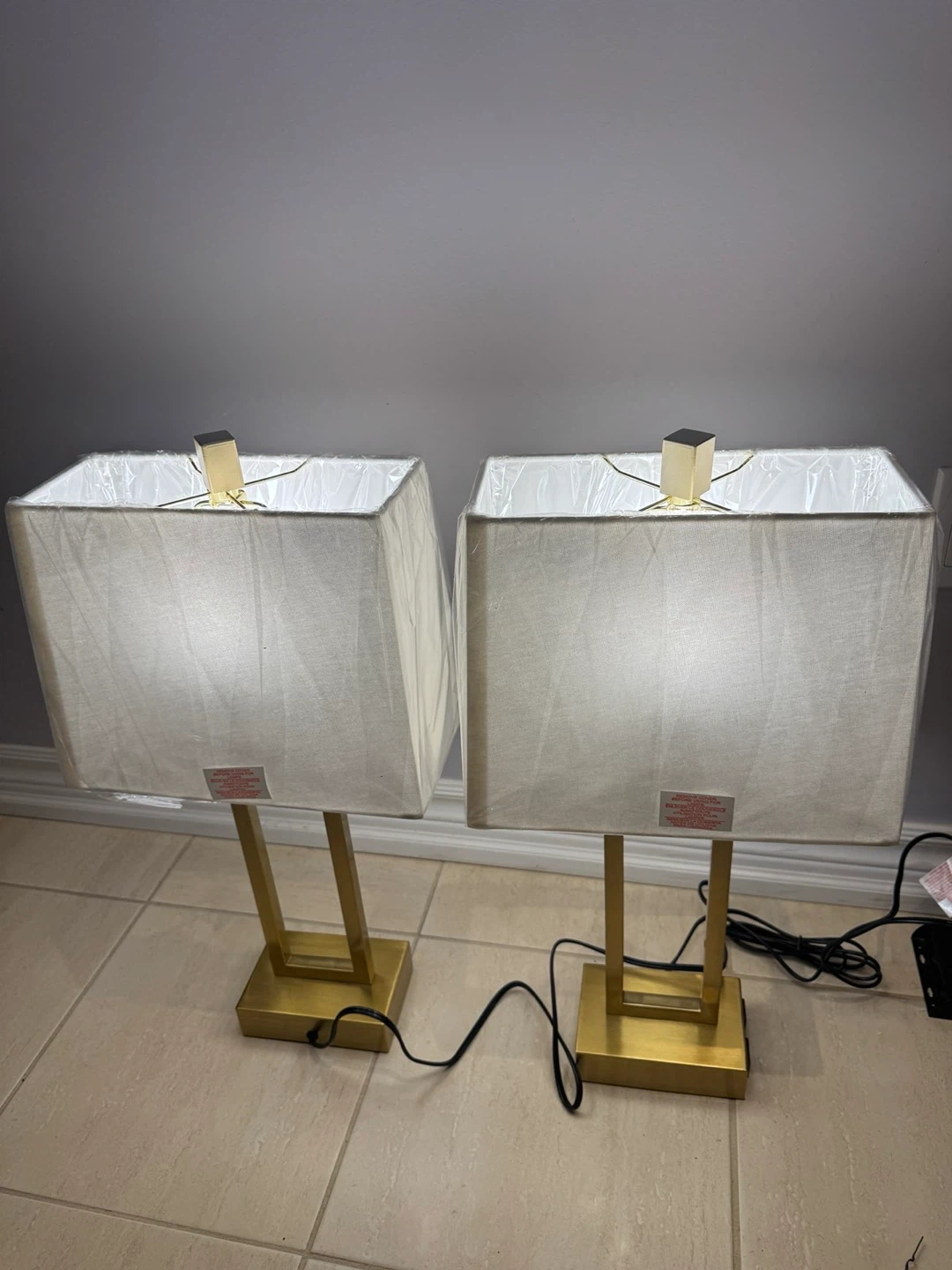 Pair of Gold Table Lamps with USB Ports - photo 3
