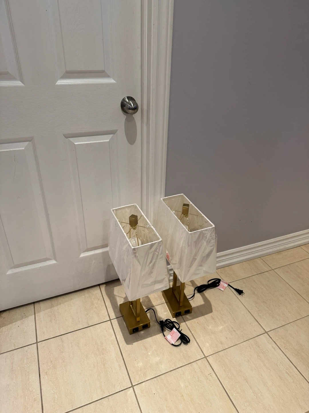 Pair of Gold Table Lamps with USB Ports - photo 5