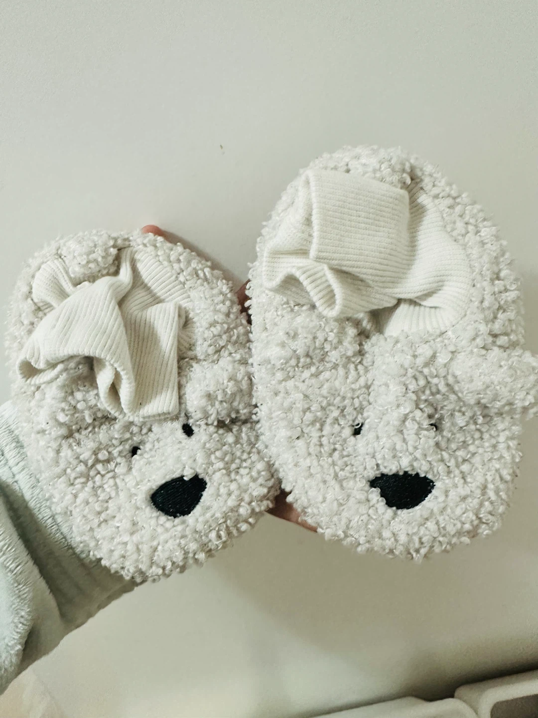 Cute White Teddy Bear Baby Slippers