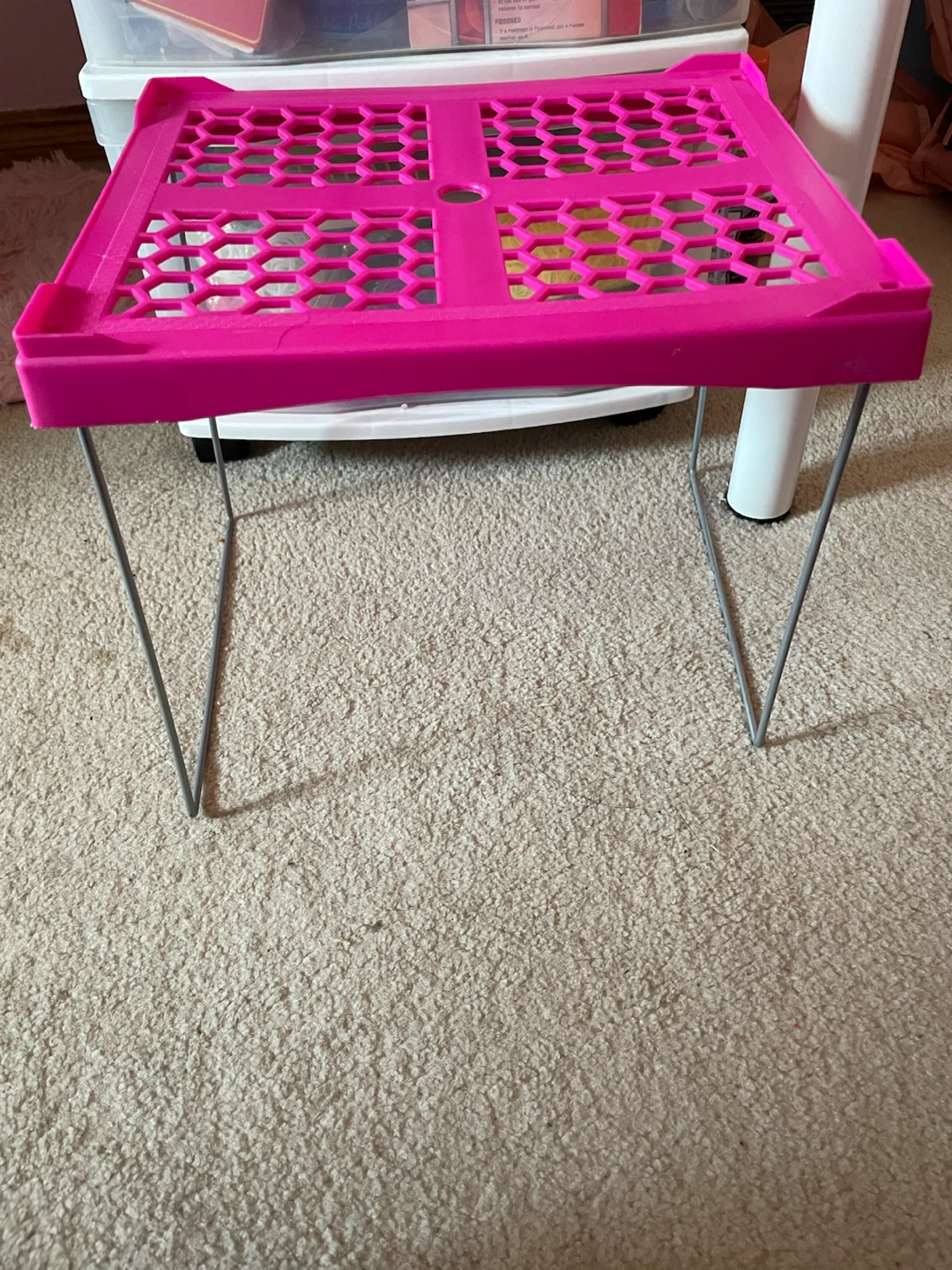 Pink Collapsible and Stackable Shelf with Metal Legs
