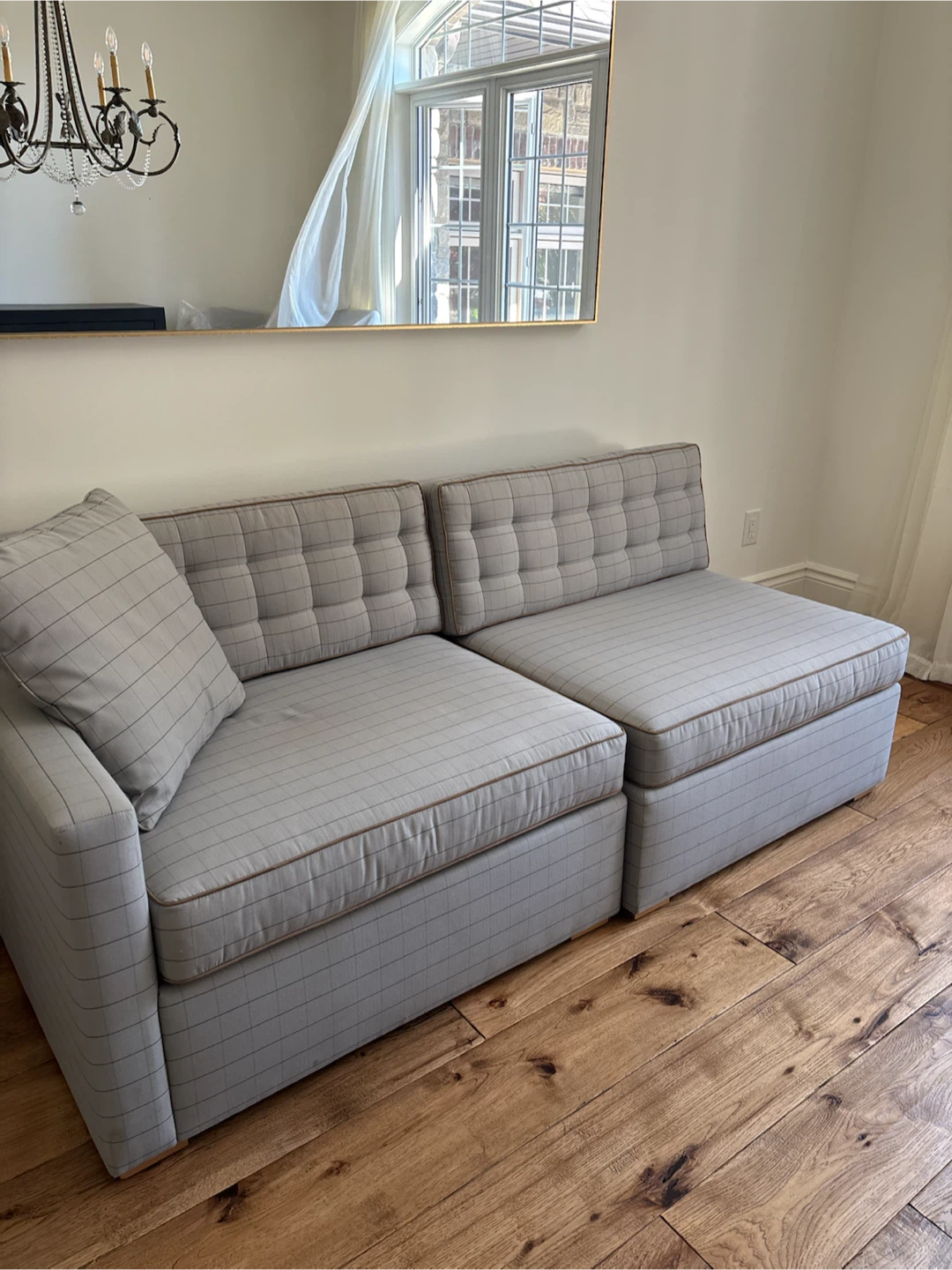 NEW Grey Striped Sofa with Tufted Back - photo 5