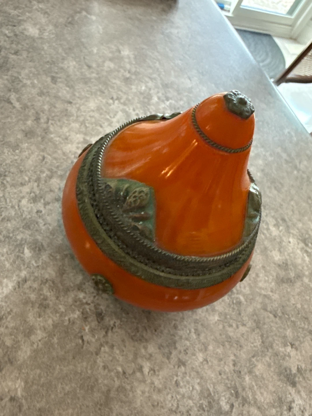 Orange Decorative Trinket Box with Metal Accents