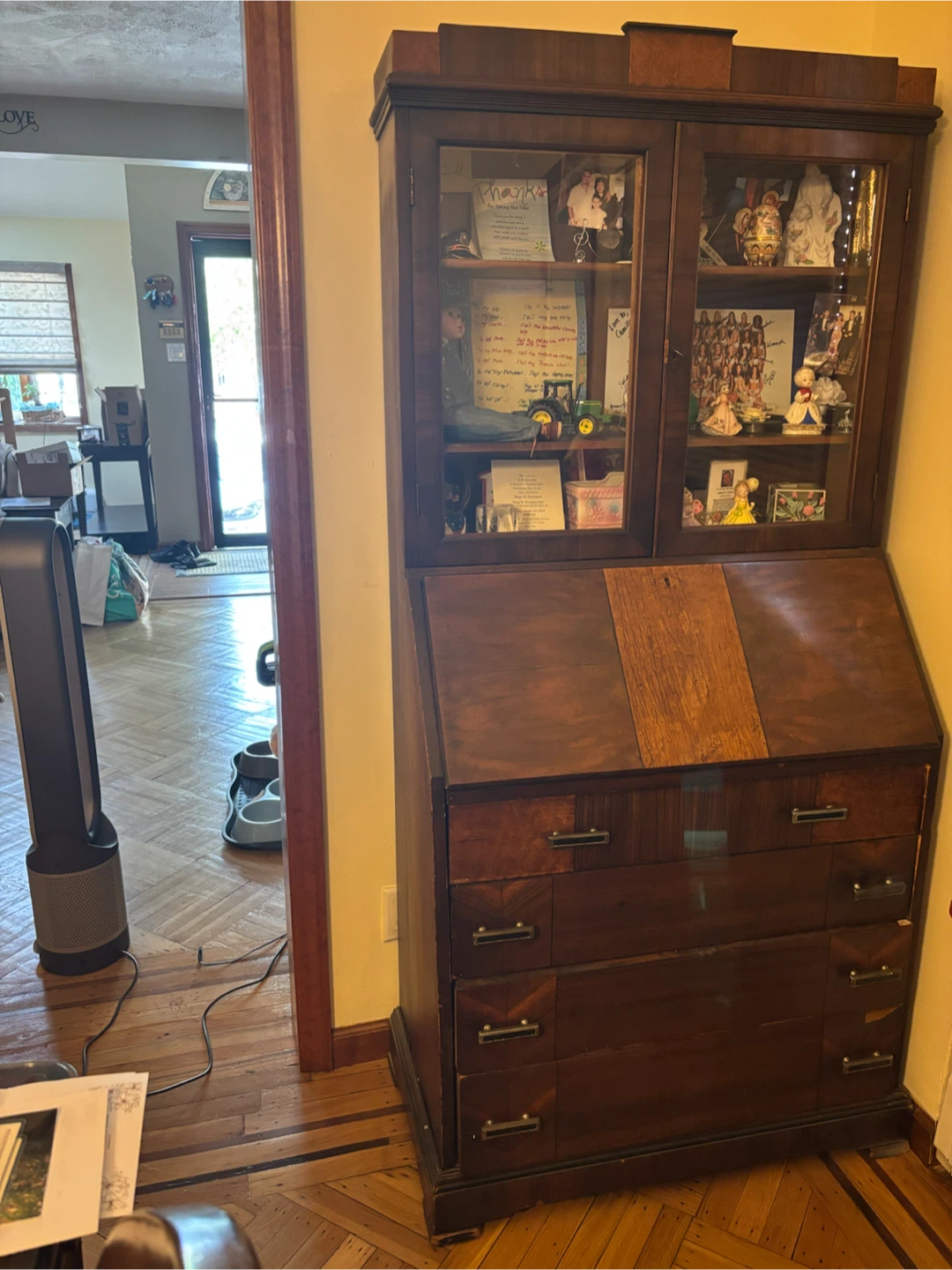 Antique Wooden Secretary Glass Display Cabinet - photo 2