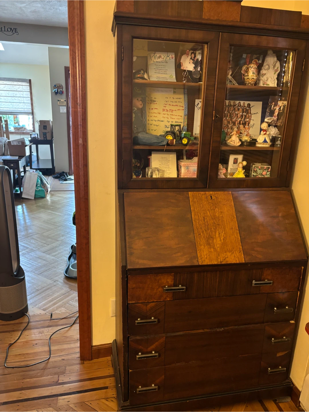 Antique Wooden Secretary Glass Display Cabinet - photo 3
