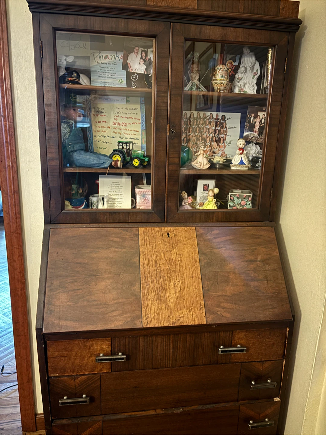 Antique Wooden Secretary Glass Display Cabinet - photo 4
