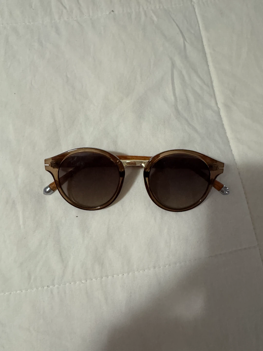 Ray-Ban Brown Round Sunglasses with Wood Detail