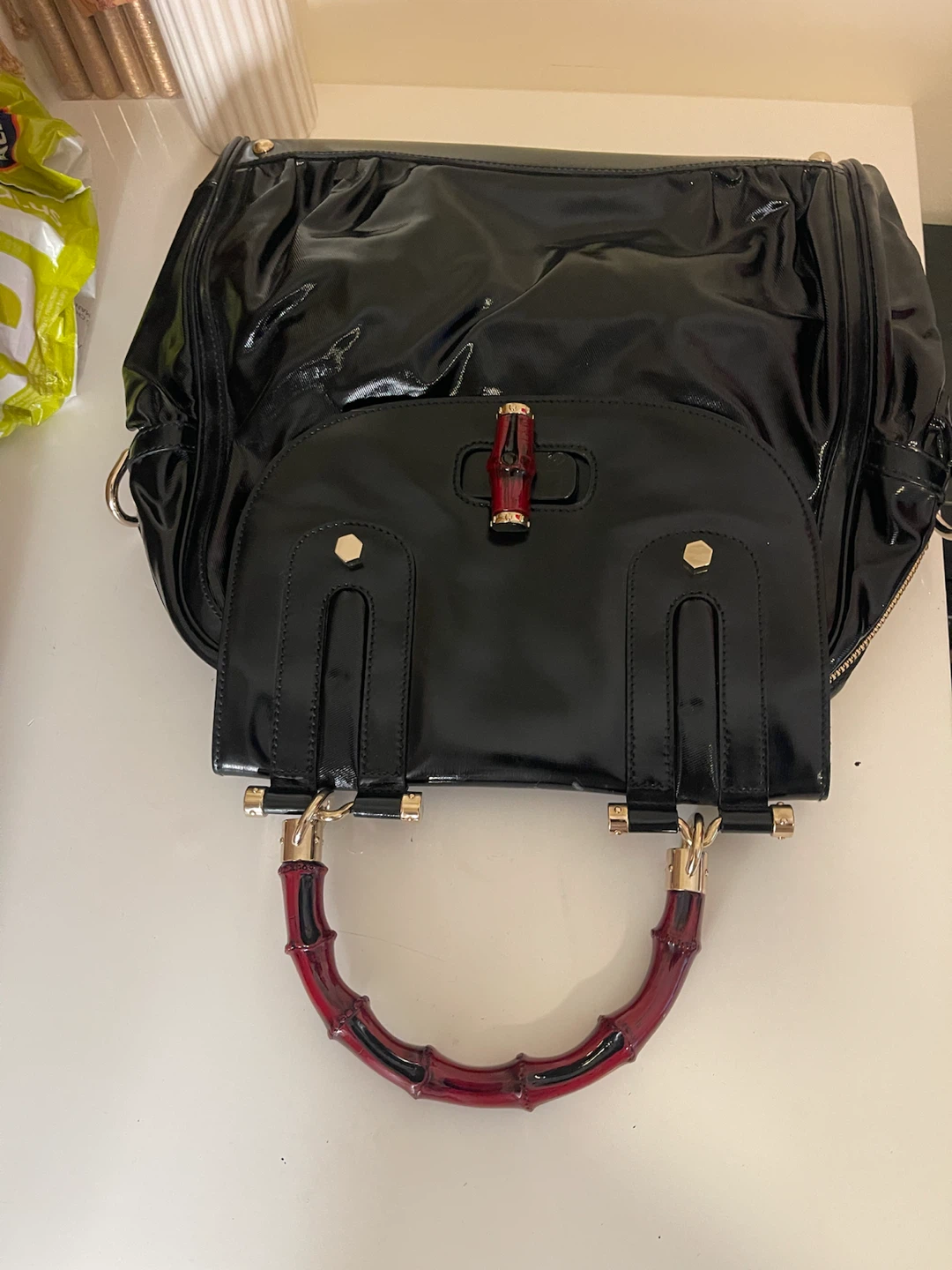 Gucci Black Patent Leather Bamboo Handle Handbag - photo 2