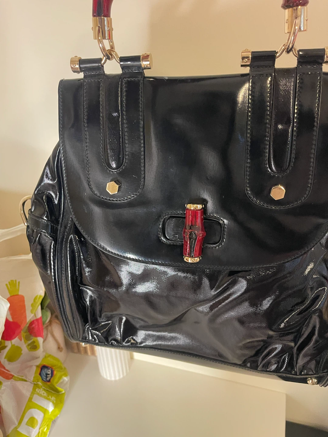 Gucci Black Patent Leather Bamboo Handle Handbag - photo 4