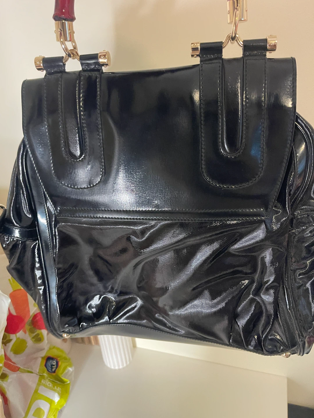 Gucci Black Patent Leather Bamboo Handle Handbag - photo 5