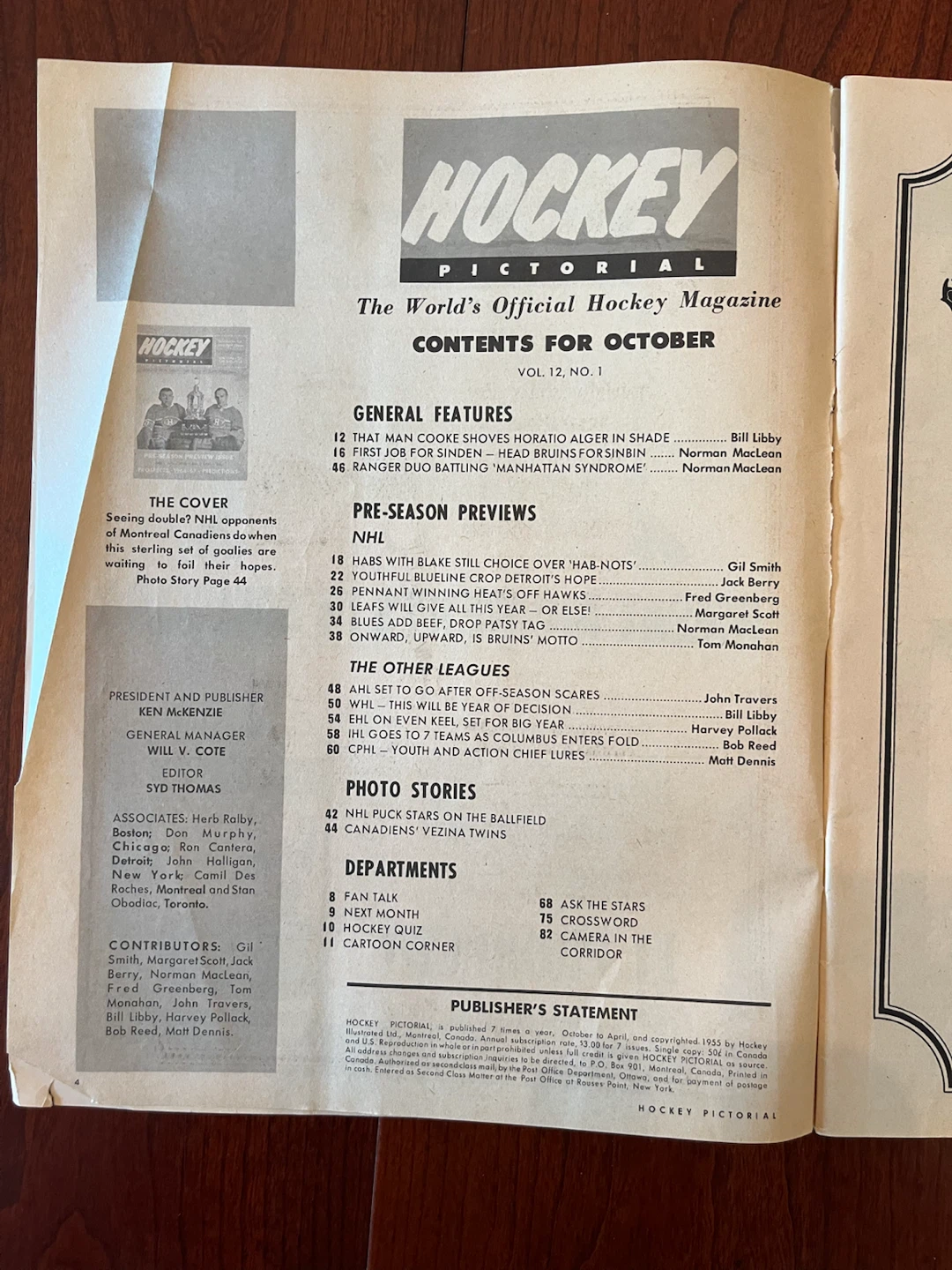 Vintage Hockey Pictorial Magazine  October 1966 edition - photo 2