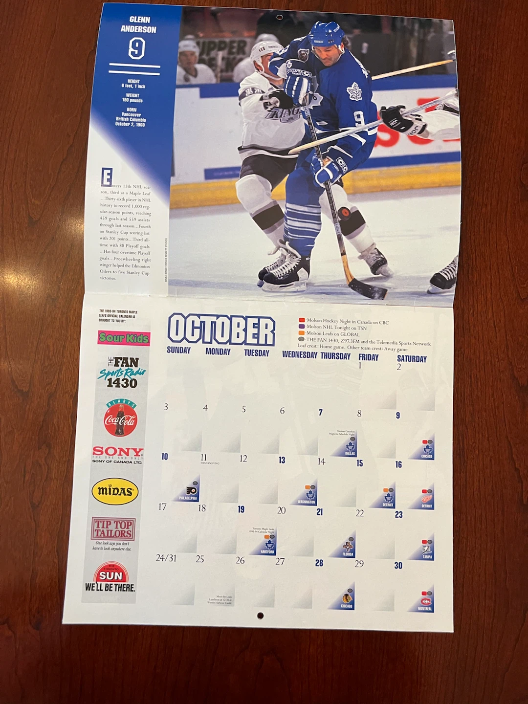 1993-94 Toronto Maple Leafs Calendar - photo 2