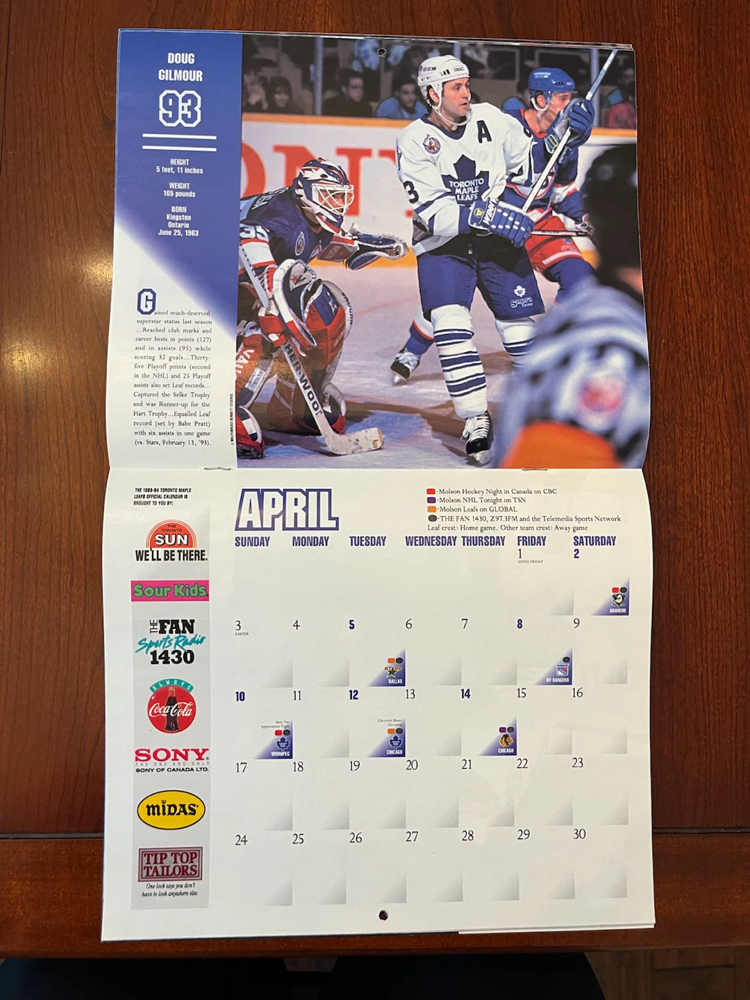1993-94 Toronto Maple Leafs Calendar - photo 4