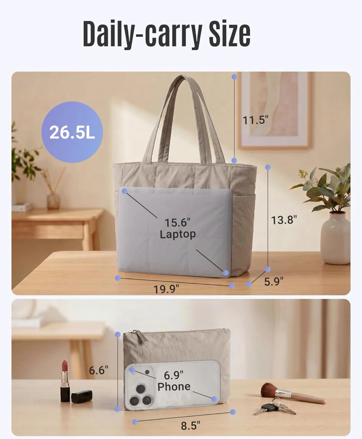 Quilted Tote Bag - Water-Resistant, Padded Handles - photo 2