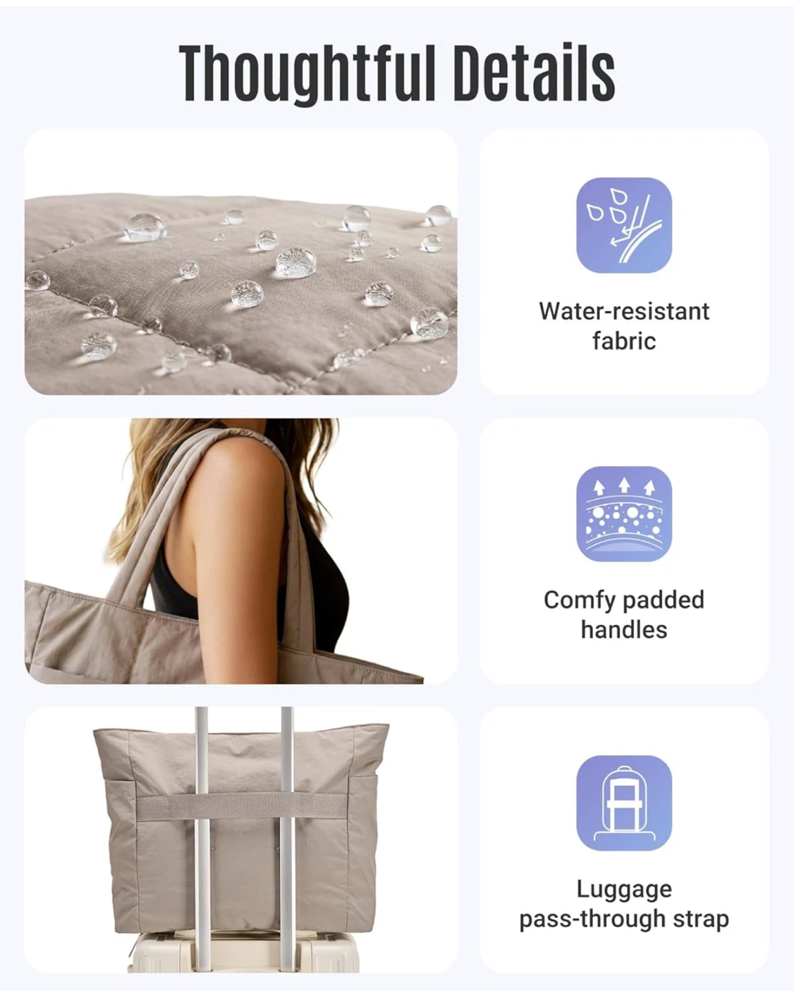 Quilted Tote Bag - Water-Resistant, Padded Handles - photo 3