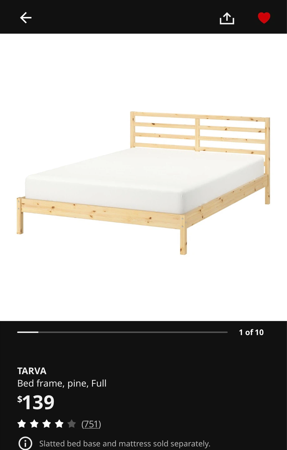 IKEA TARVA Pine Bed Frame - Full