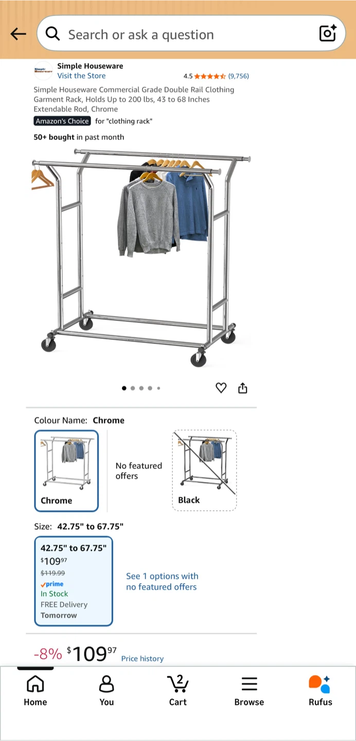 Heavy Duty Double Rod Clothing Rack