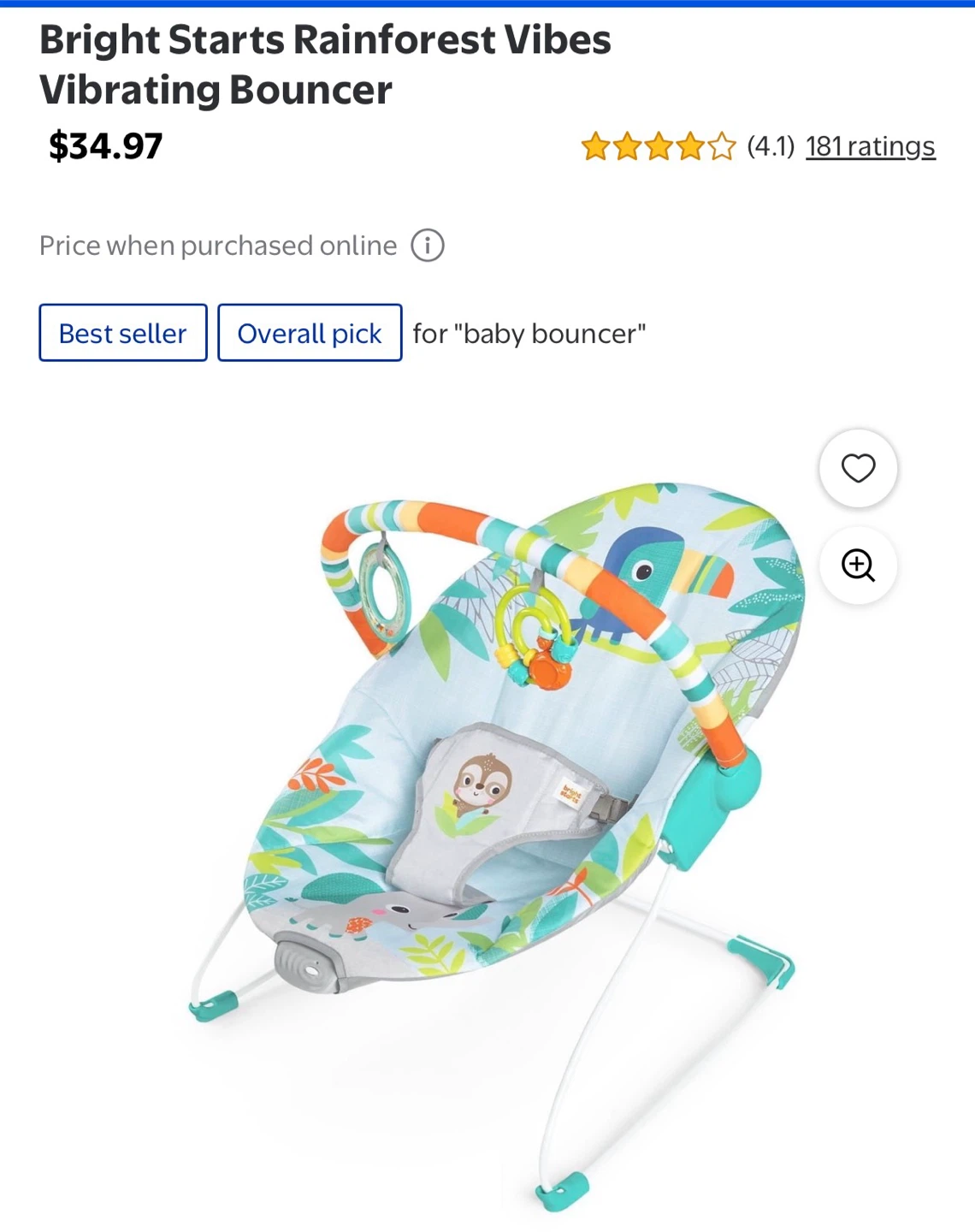 Bright Starts Rainforest Vibes Vibrating Bouncer - photo 3