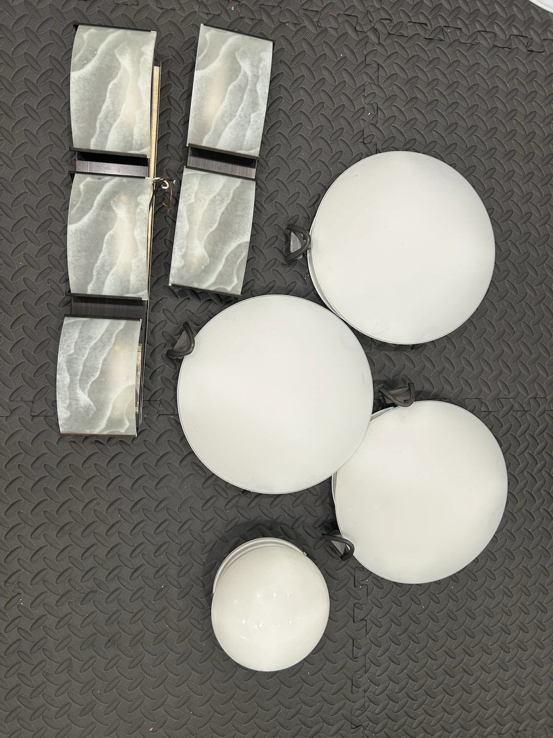 Set of 3 White Globe Ceiling Lights and 2 Sconces