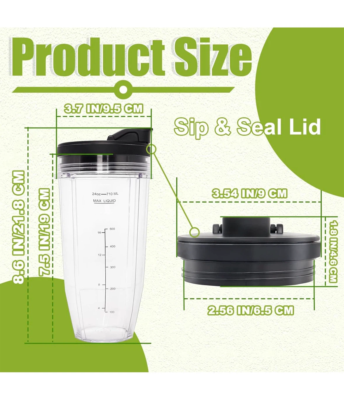 2-Pack 24oz Blender Cups with Sip Lids for Nutri Ninja - photo 4