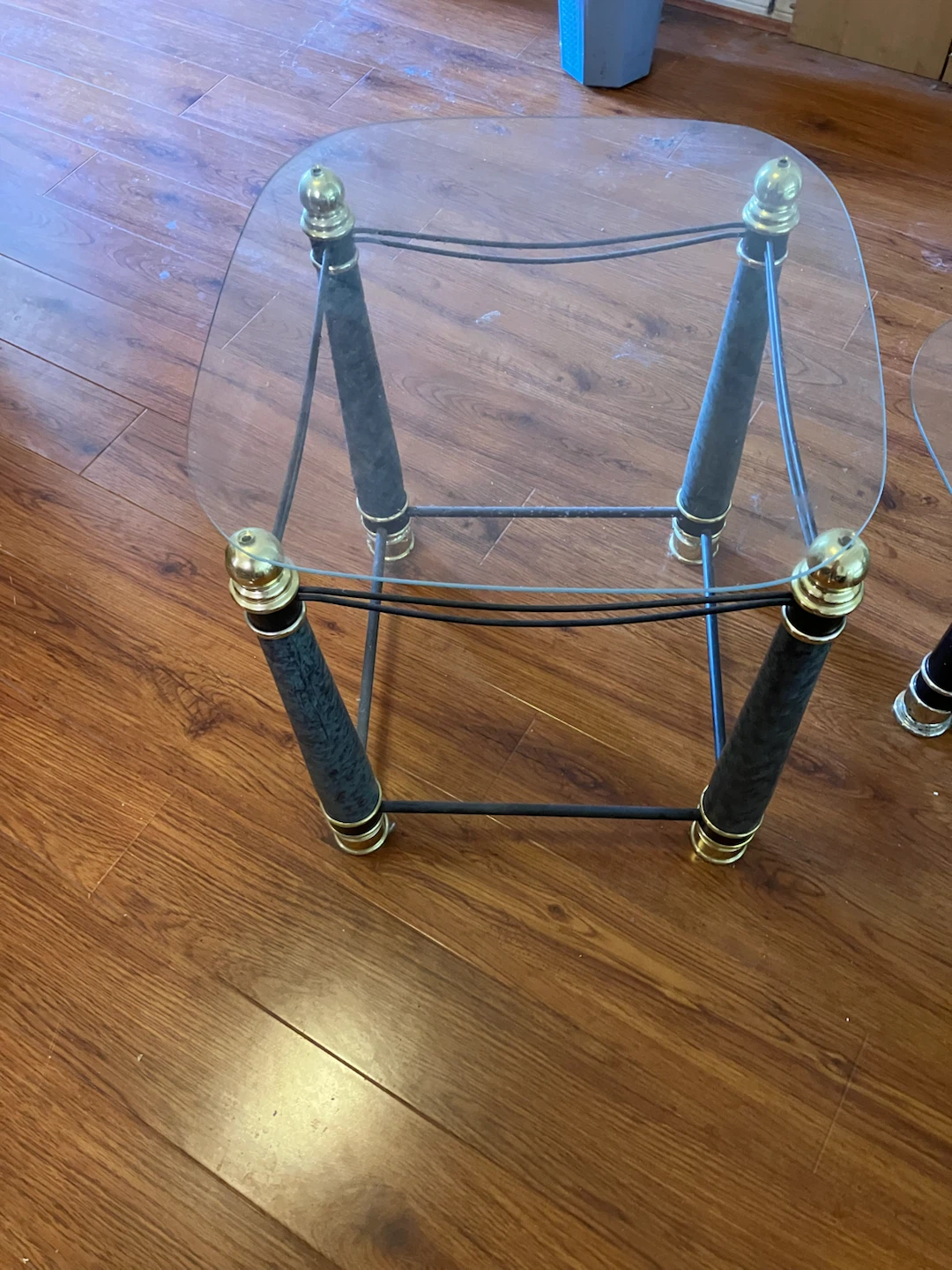 Matching Glass top side tables with gold accents