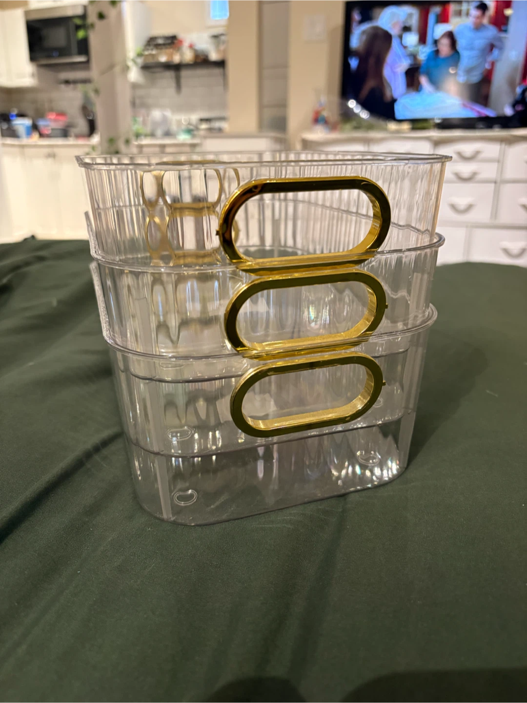 3 Clear Acrylic Storage Organizer Bins with Gold Handles