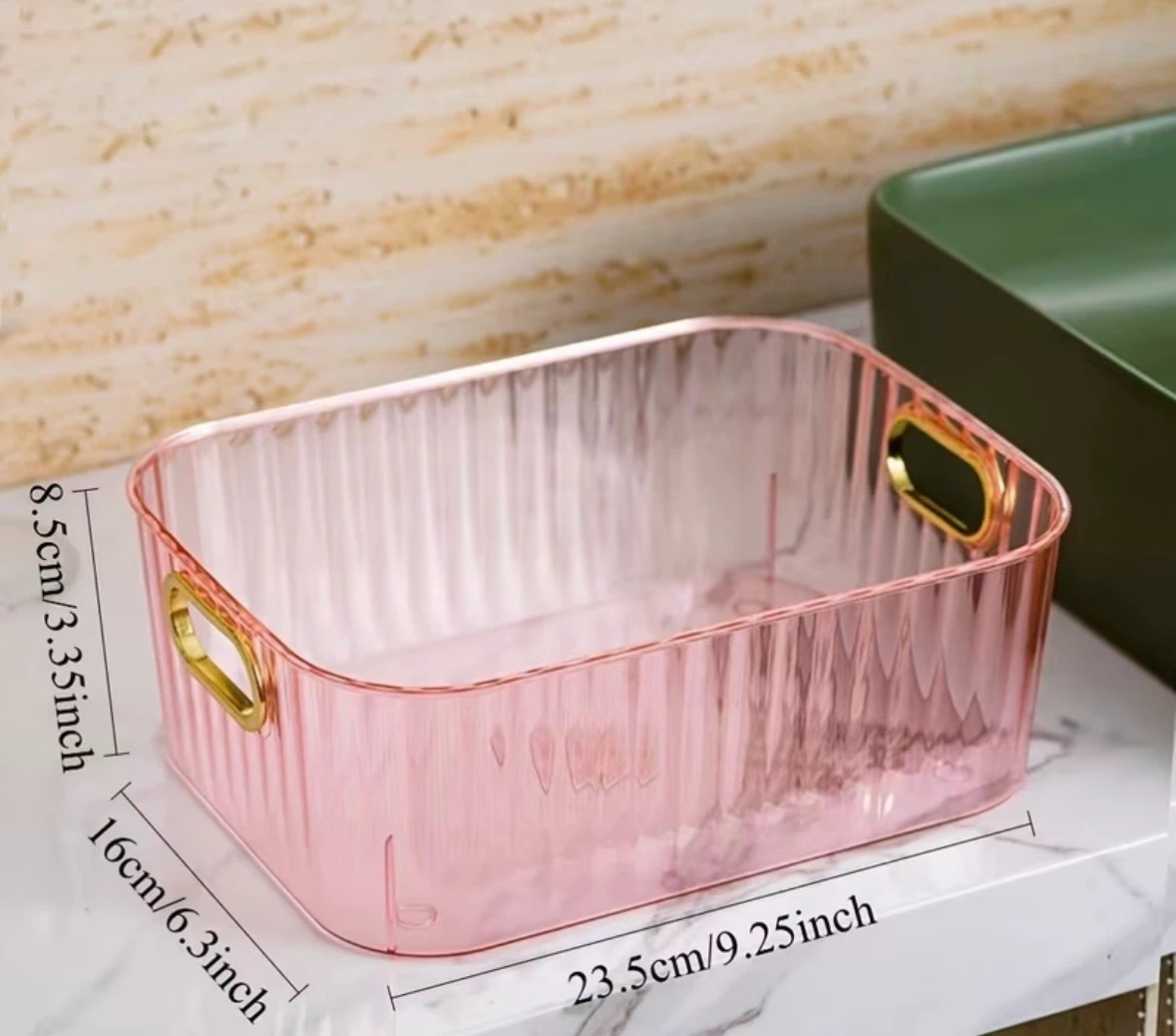 3 Clear Acrylic Storage Organizer Bins with Gold Handles - photo 3