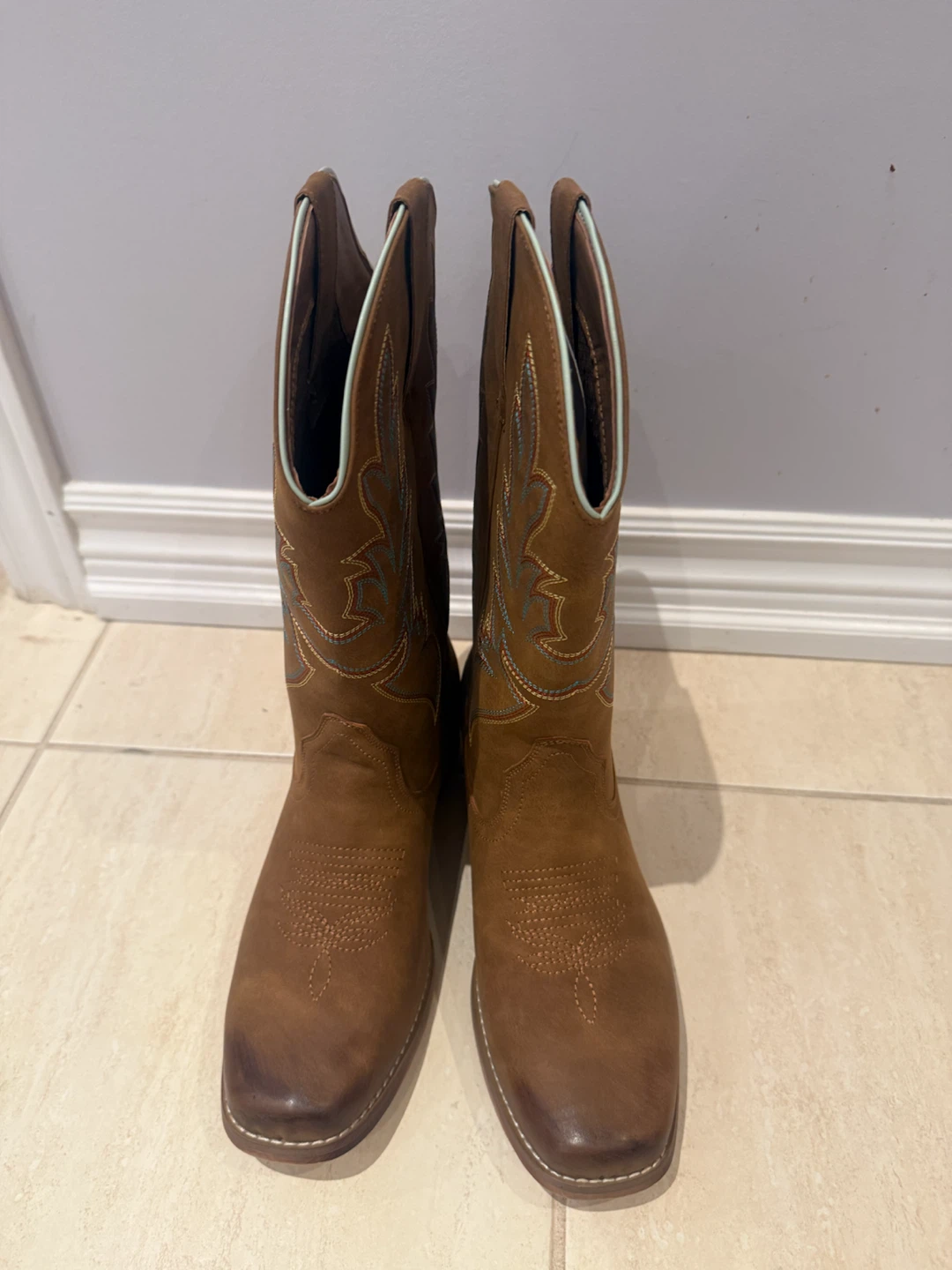 Brown Cowboy Boots with Teal and Orange Stitching - photo 2