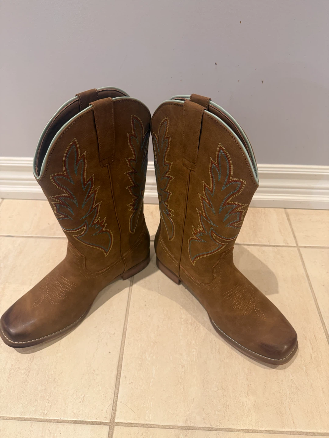 Brown Cowboy Boots with Teal and Orange Stitching - photo 3