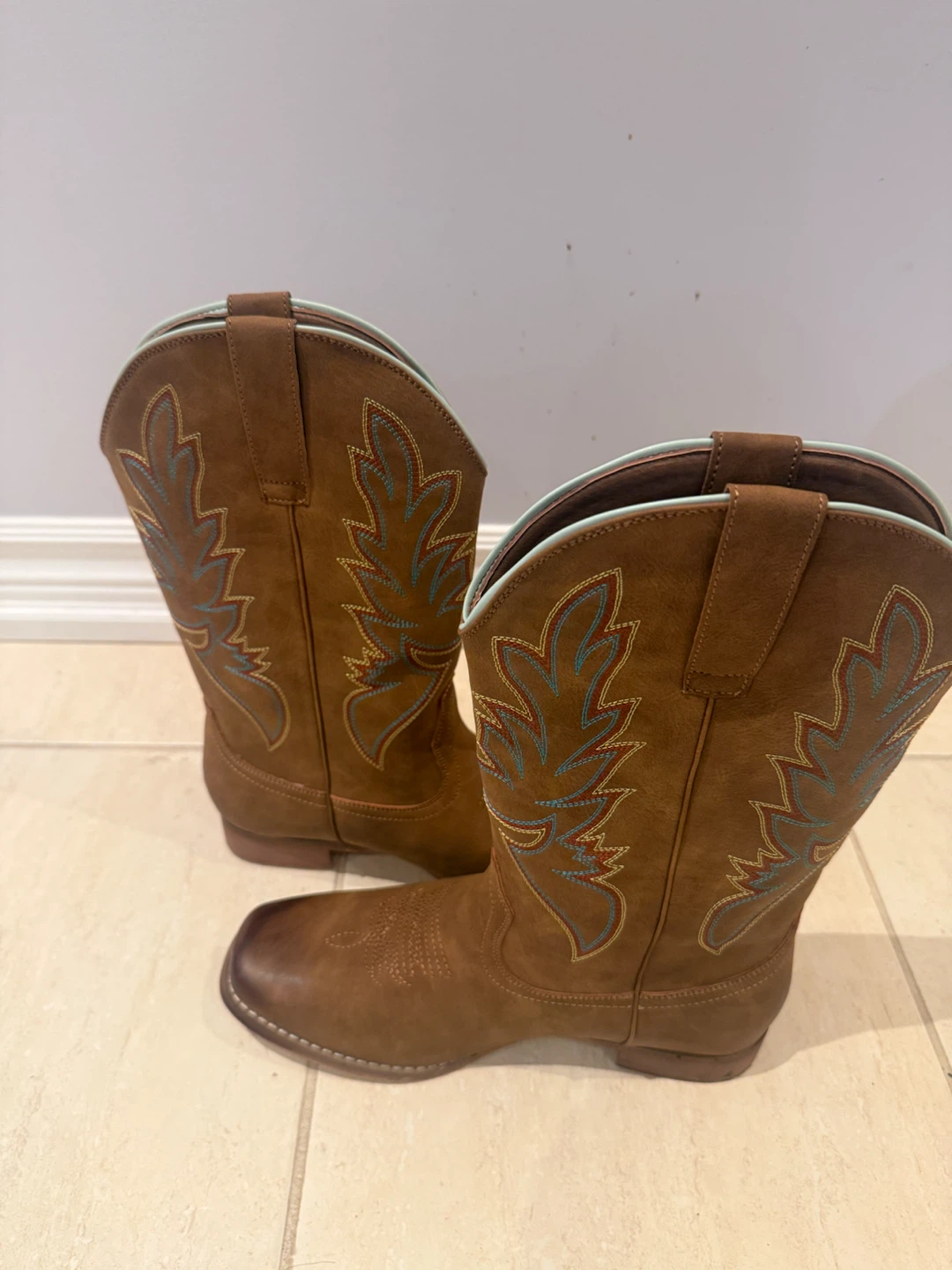 Brown Cowboy Boots with Teal and Orange Stitching - photo 4