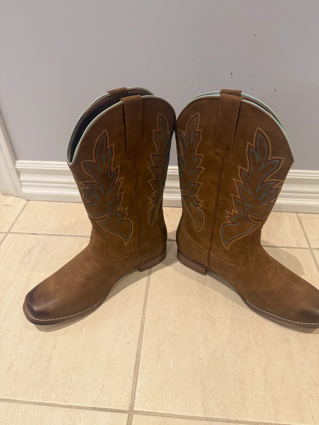 Brown Cowboy Boots with Teal and Orange Stitching - photo 5