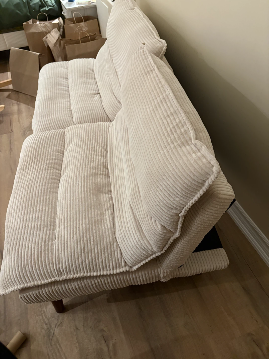 Convertible Corduroy Futon Sofa Bed – Cream/Beige - photo 2