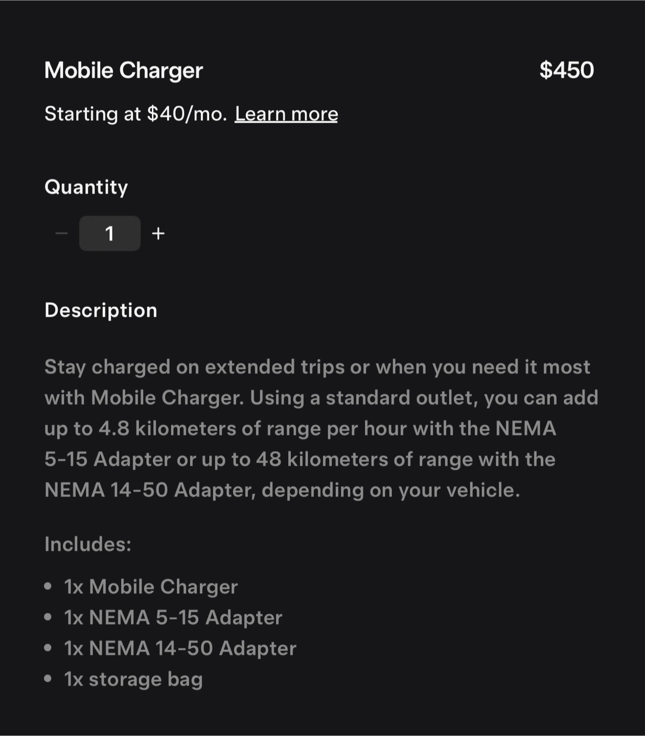 Tesla Mobile Charger with Adapters - photo 2