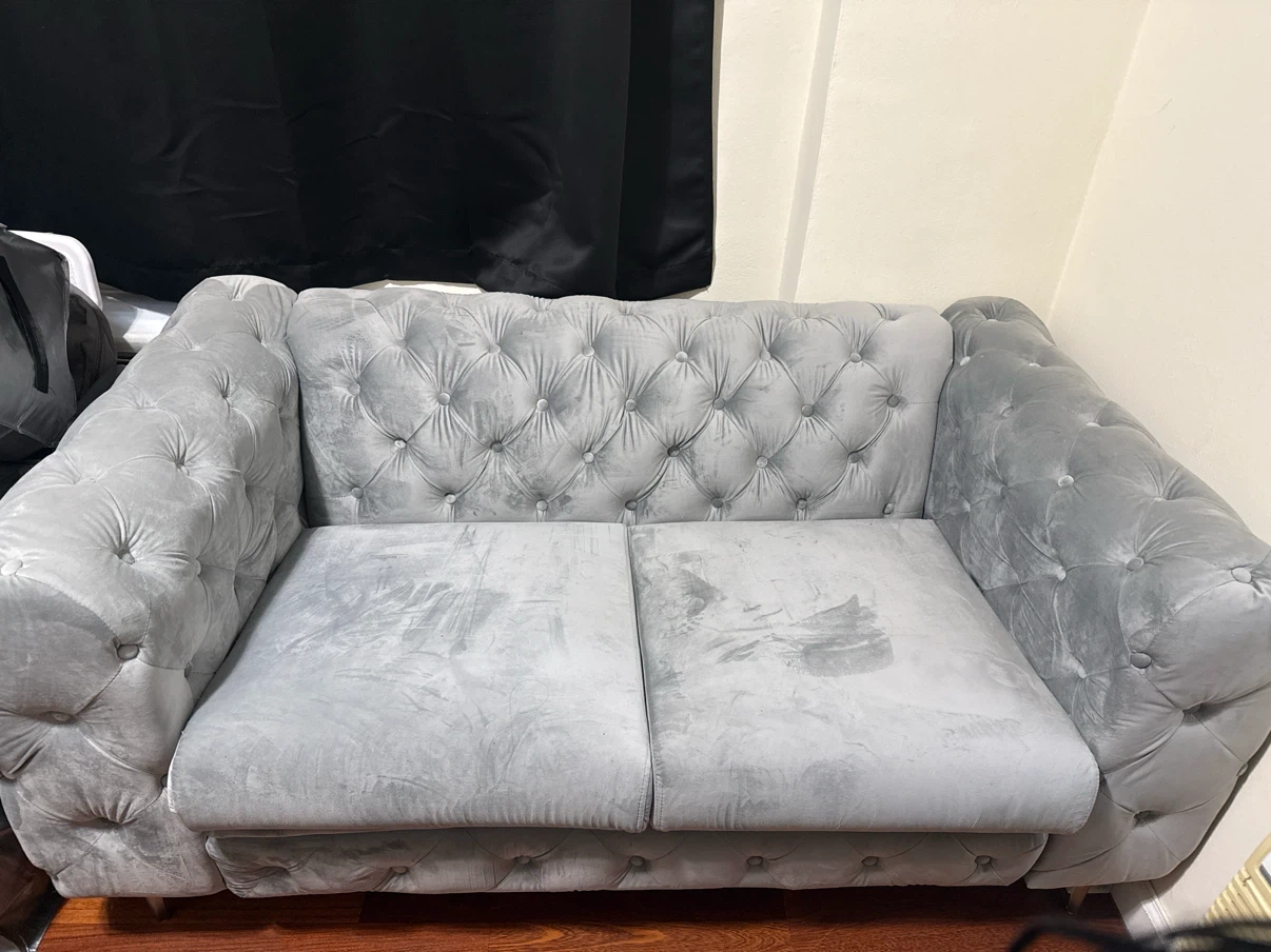 Grey Tufted Loveseat Sofa