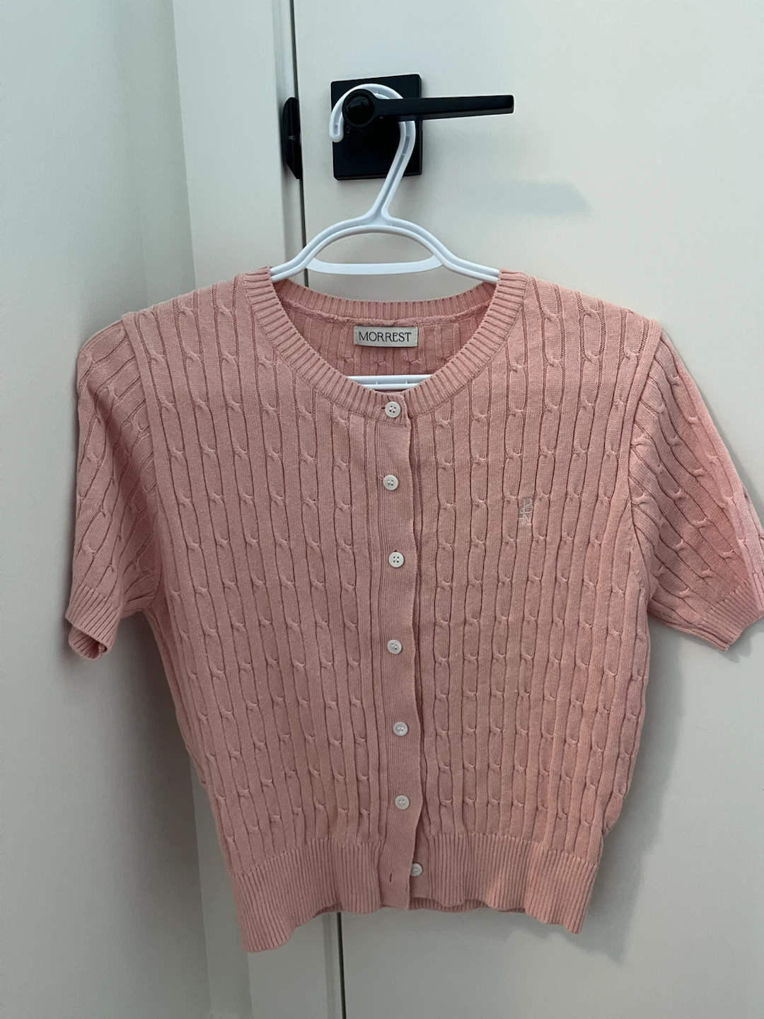 MORREST Pink Cable Knit Short Sleeve Cardigan