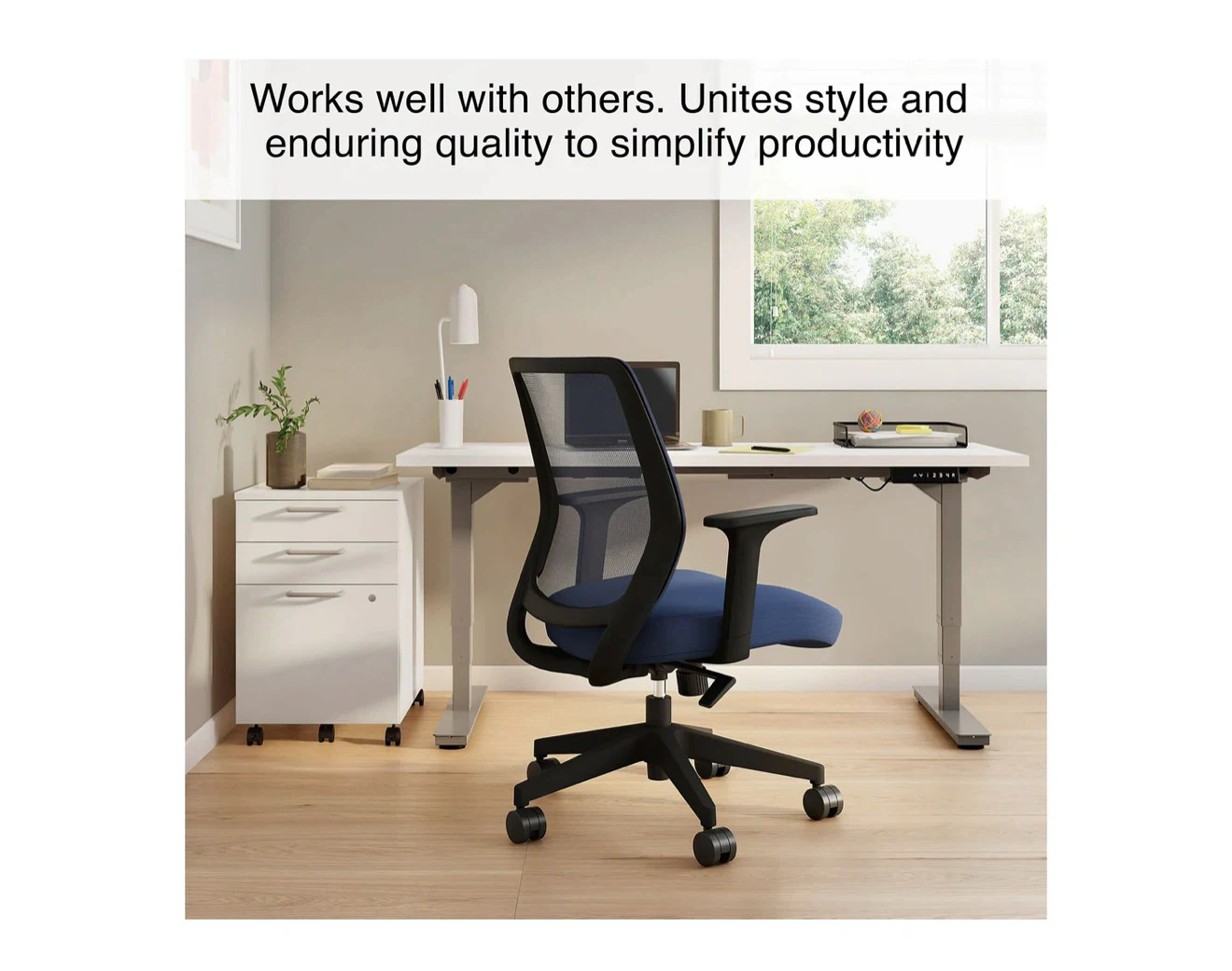 Mesh Back Fabric Task Chair - Blue - photo 2
