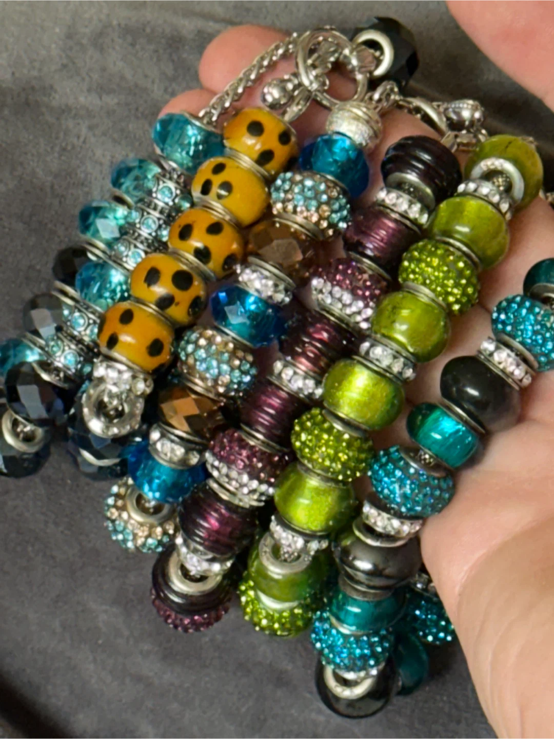 6 beaded European charm bracelets some beads stamped 925